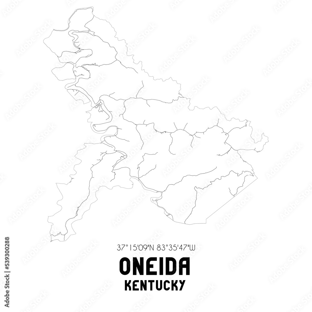 Oneida Kentucky. US street map with black and white lines.