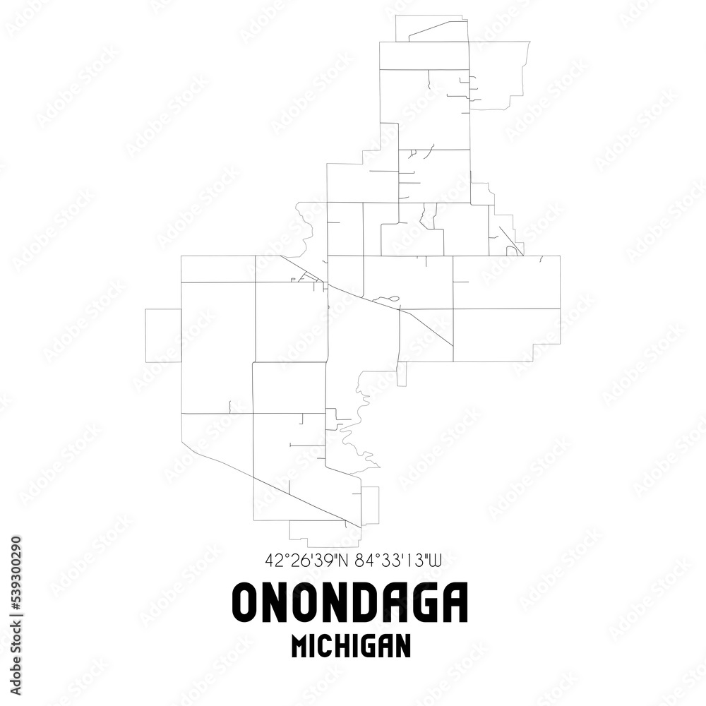Onondaga Michigan. US street map with black and white lines.