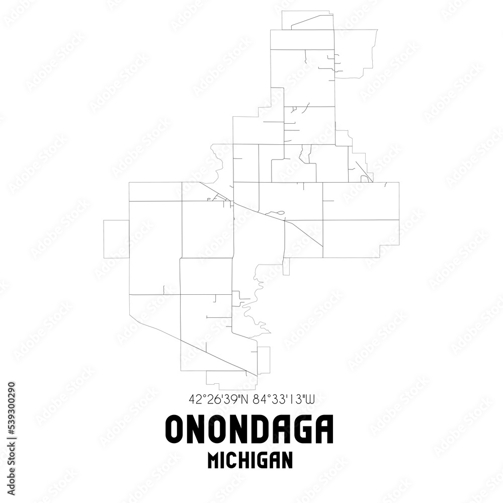 Onondaga Michigan. US street map with black and white lines. Onondaga Michigan. US street map with black and white lines.