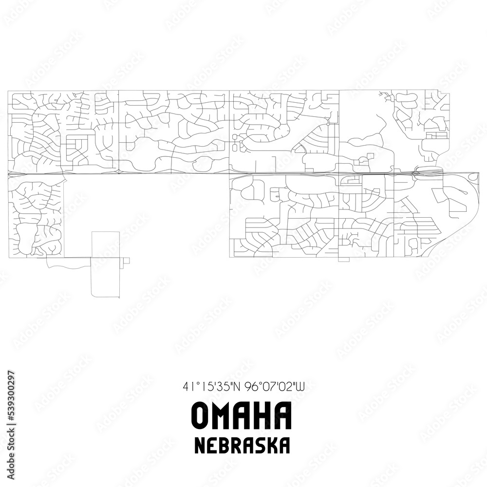 Naklejka premium Omaha Nebraska. US street map with black and white lines.