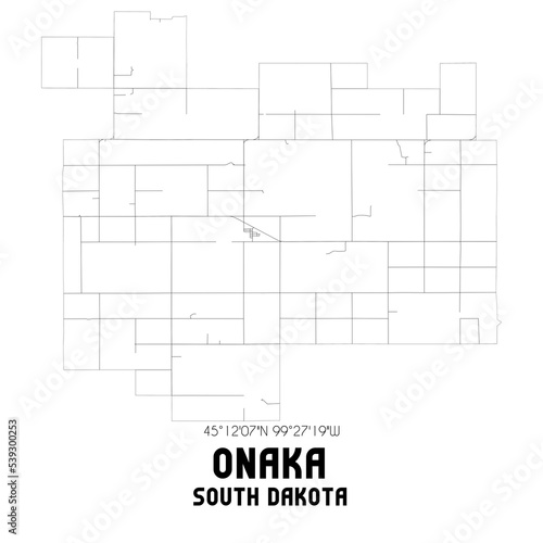 Onaka South Dakota. US street map with black and white lines.