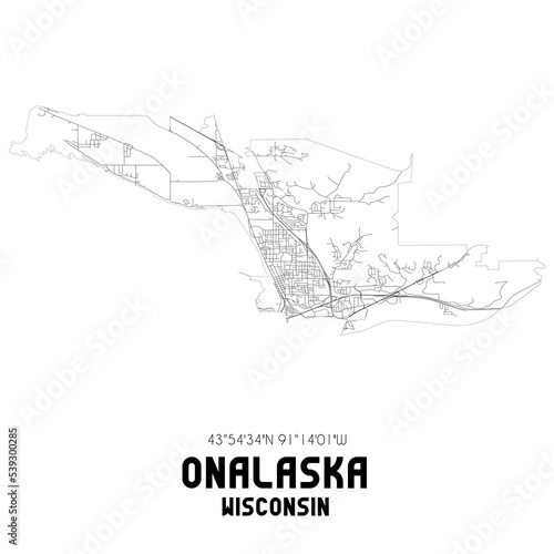 Fototapeta Naklejka Na Ścianę i Meble -  Onalaska Wisconsin. US street map with black and white lines.