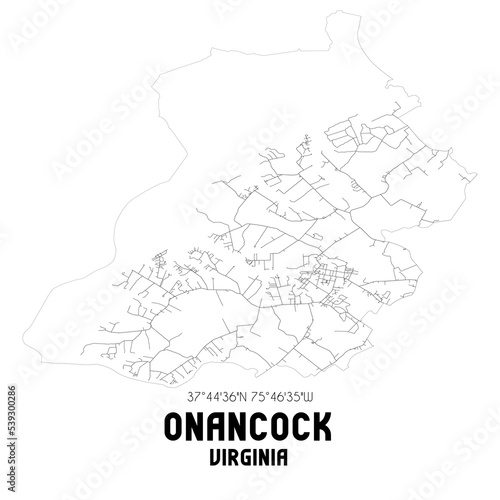 Onancock Virginia. US street map with black and white lines.
