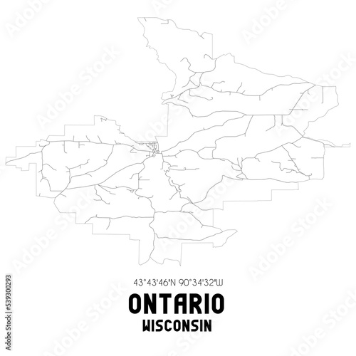 Ontario Wisconsin. US street map with black and white lines.