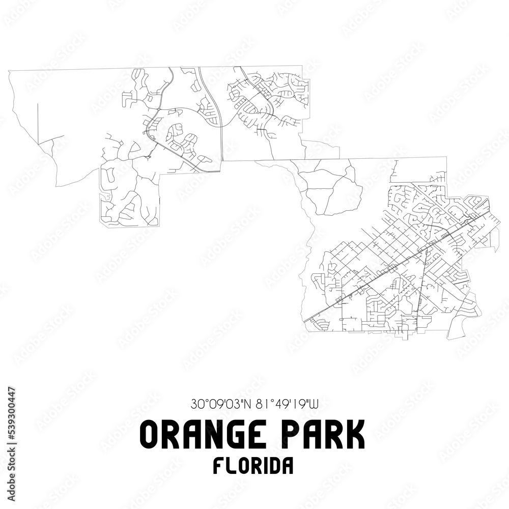 Orange Park Florida. US street map with black and white lines.