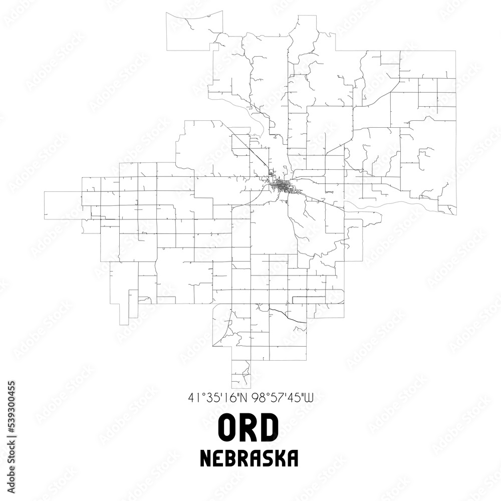 Ord Nebraska. US street map with black and white lines. Ord Nebraska. US street map with black and white lines.