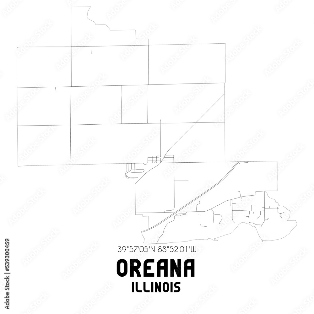 Oreana Illinois. US street map with black and white lines.