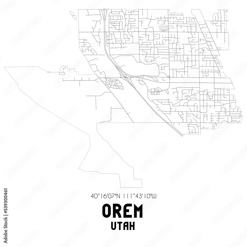 Orem Utah. US street map with black and white lines. Stock Illustration