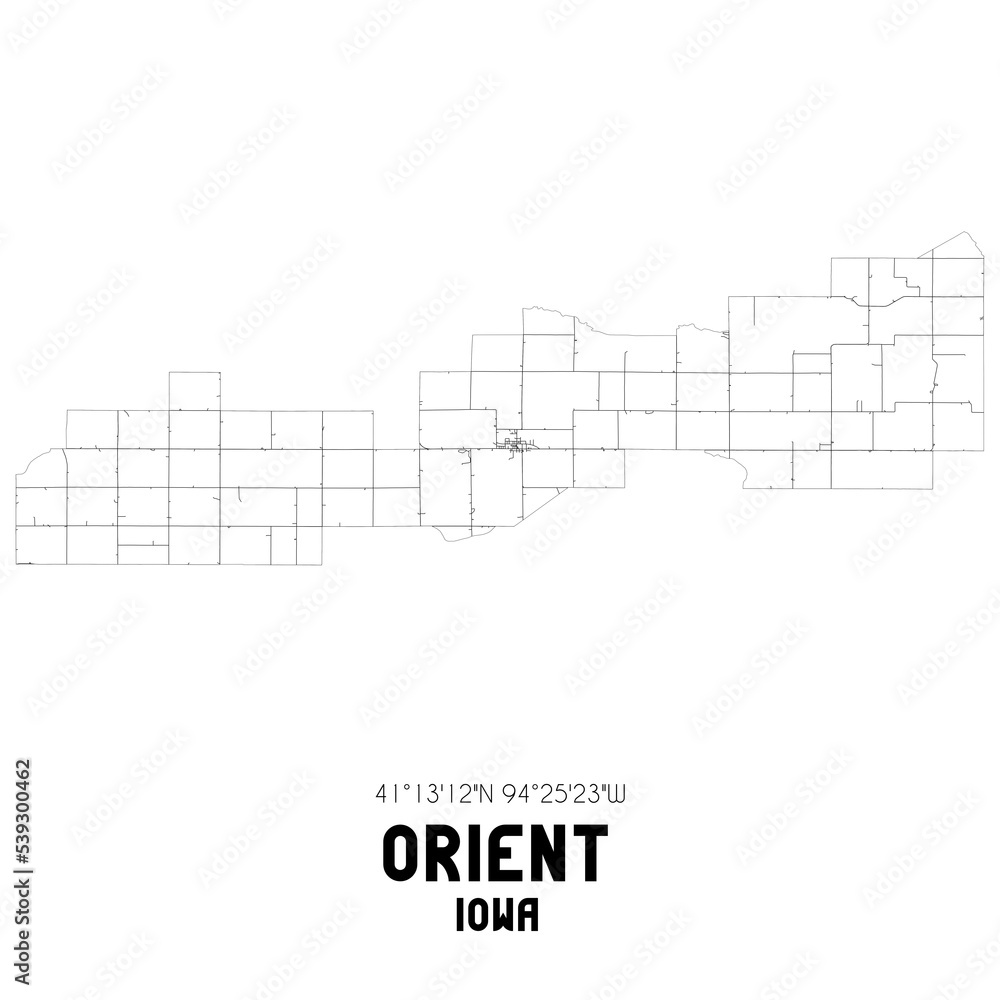 Orient Iowa. US street map with black and white lines. Stock