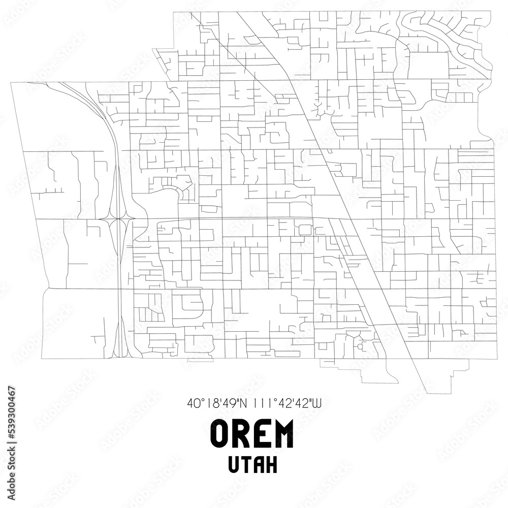 Orem Utah. US street map with black and white lines.