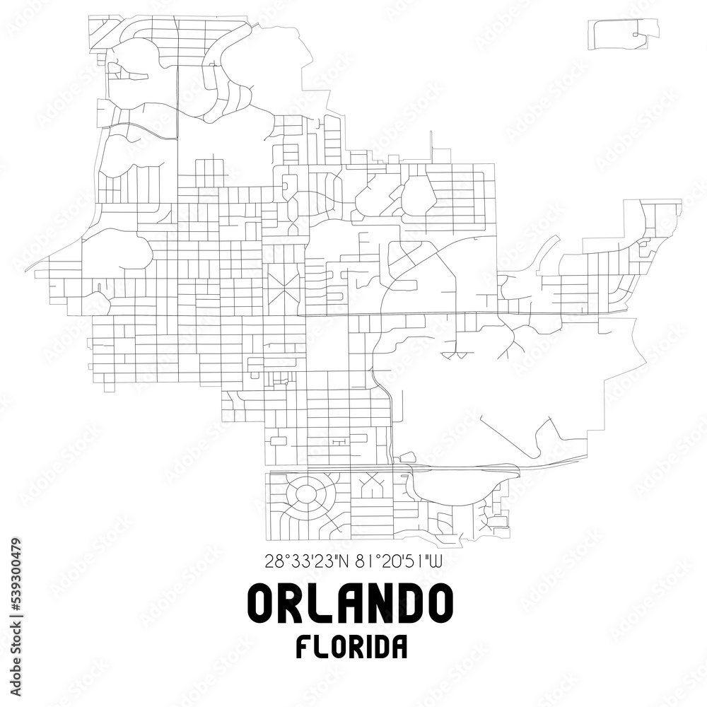 Orlando Florida. US street map with black and white lines.