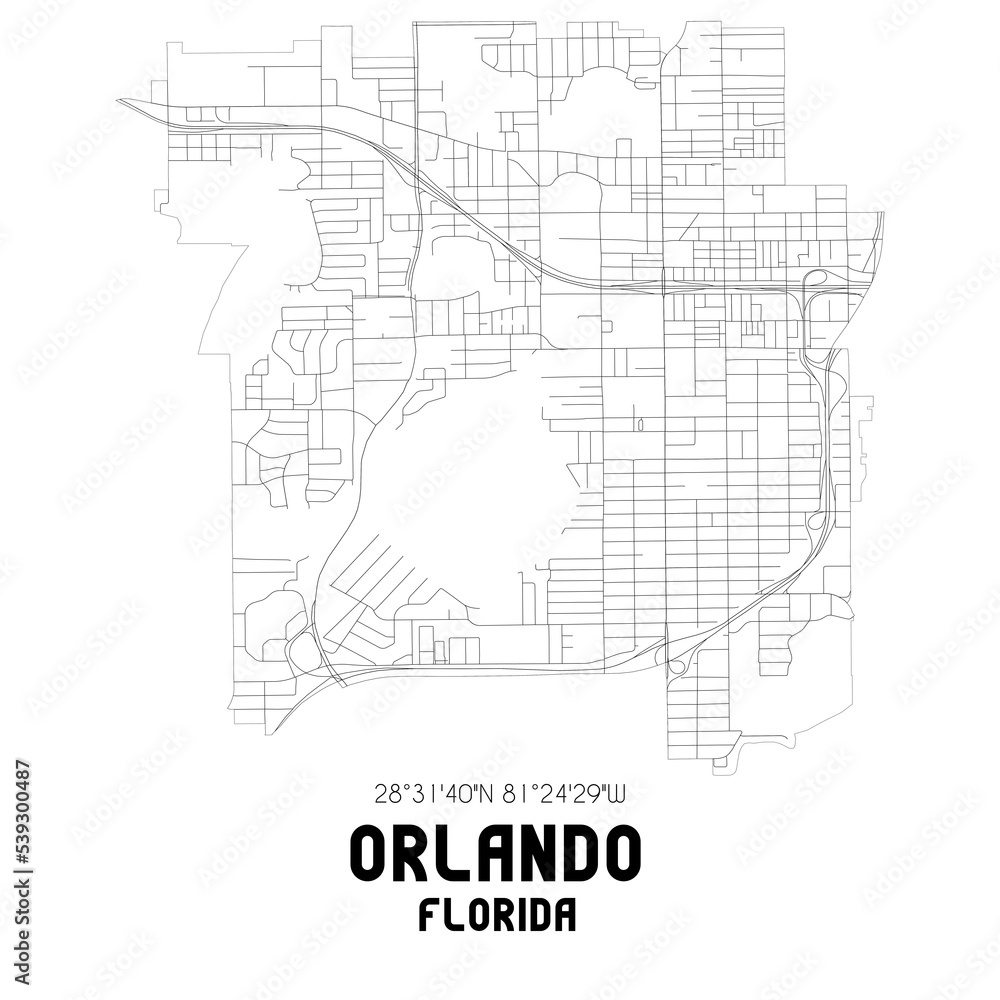 Orlando Florida. US street map with black and white lines. Orlando Florida. US street map with black and white lines.