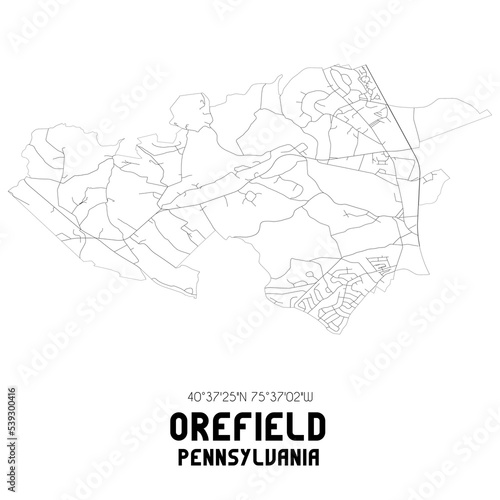 Orefield Pennsylvania. US street map with black and white lines.