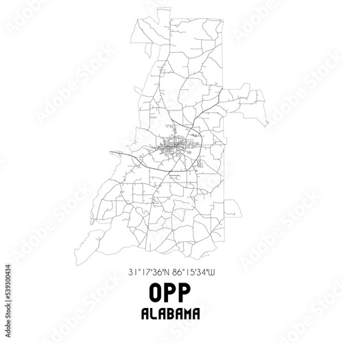 Opp Alabama. US street map with black and white lines.