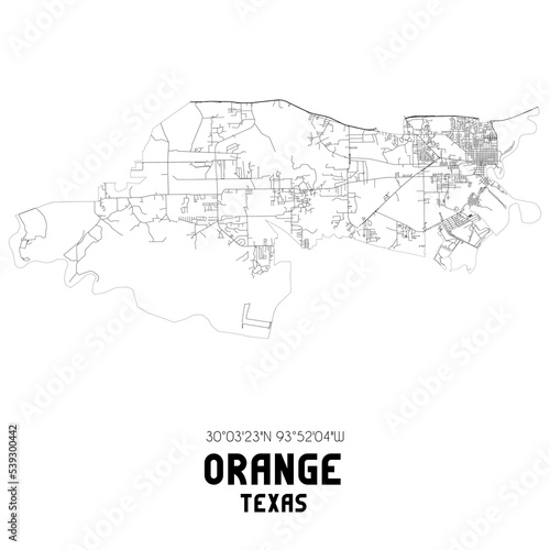 Orange Texas. US street map with black and white lines. photo