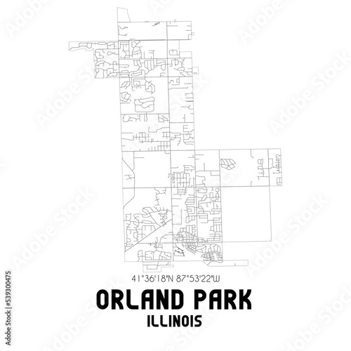 Orland Park Illinois. US street map with black and white lines. photo
