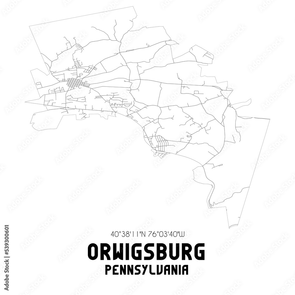 Orwigsburg Pennsylvania. US street map with black and white lines.