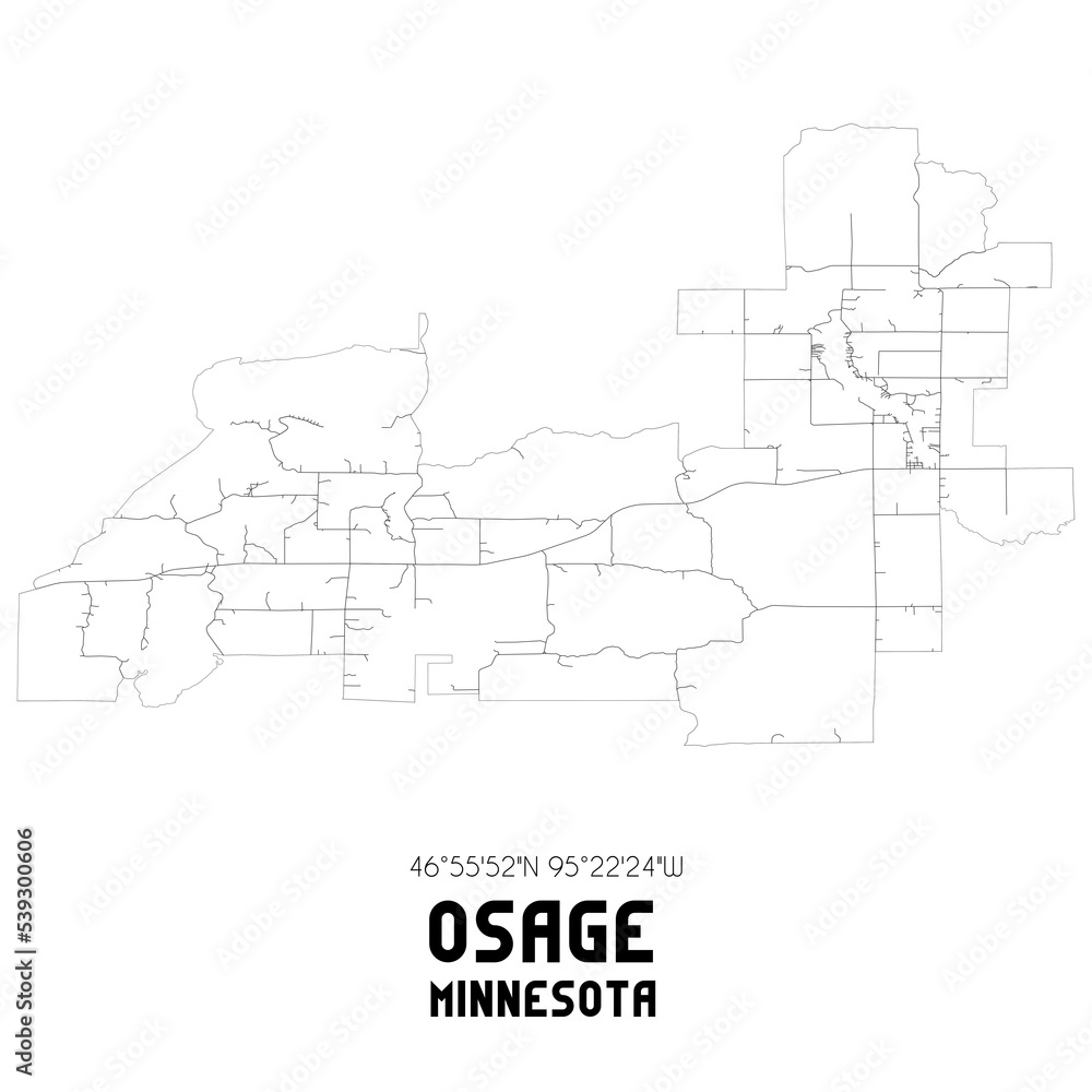 Osage Minnesota. US street map with black and white lines.