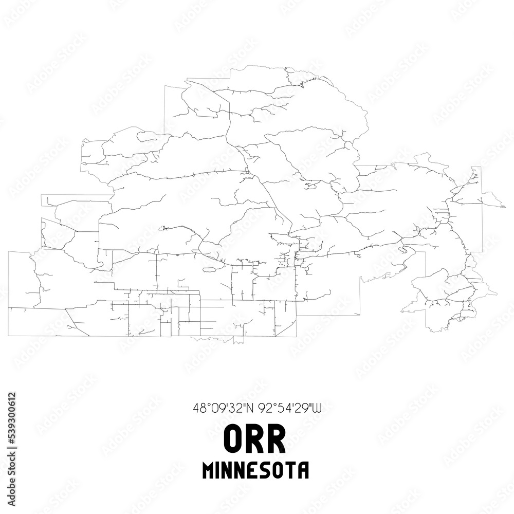 Orr Minnesota. US street map with black and white lines.