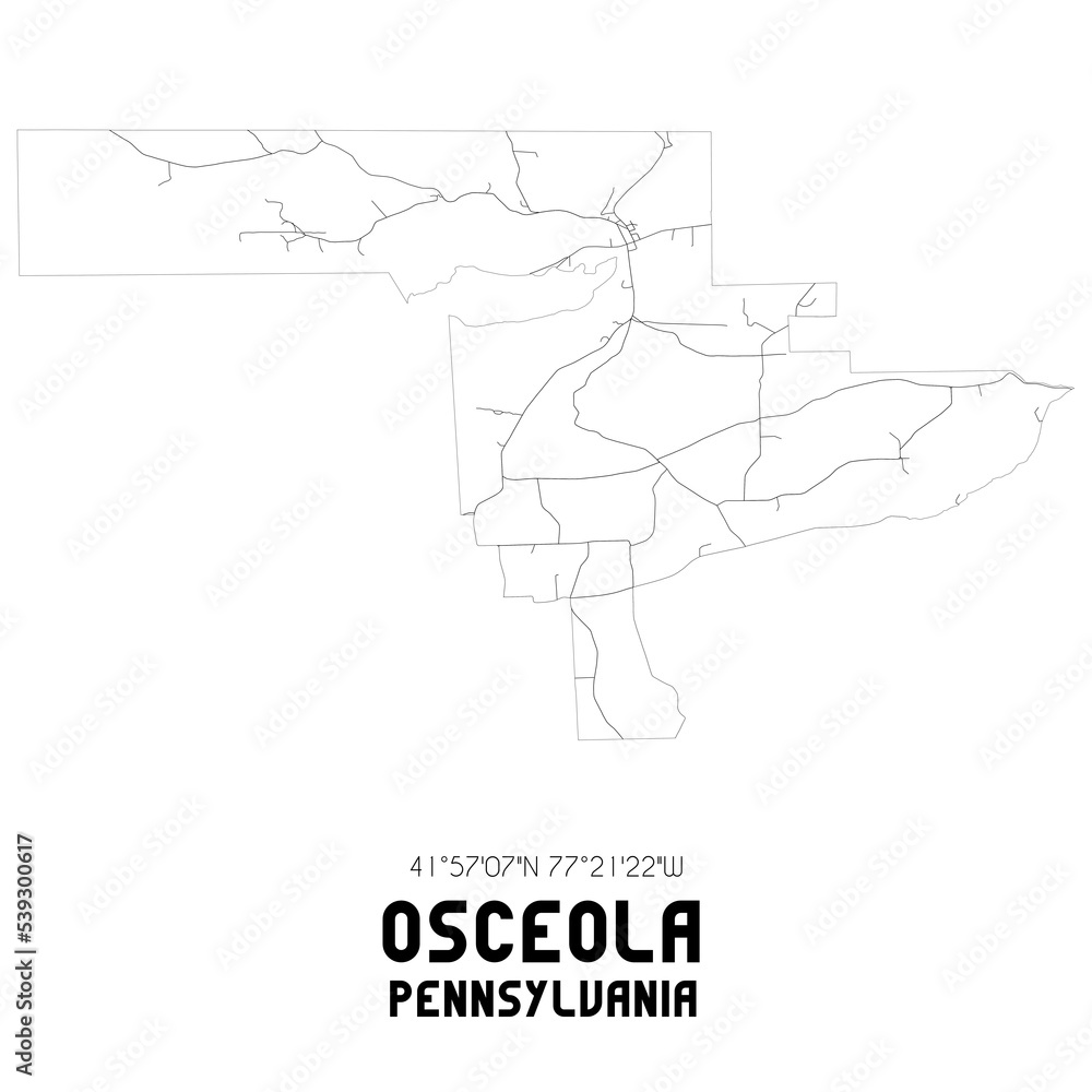 Osceola Pennsylvania. US street map with black and white lines.