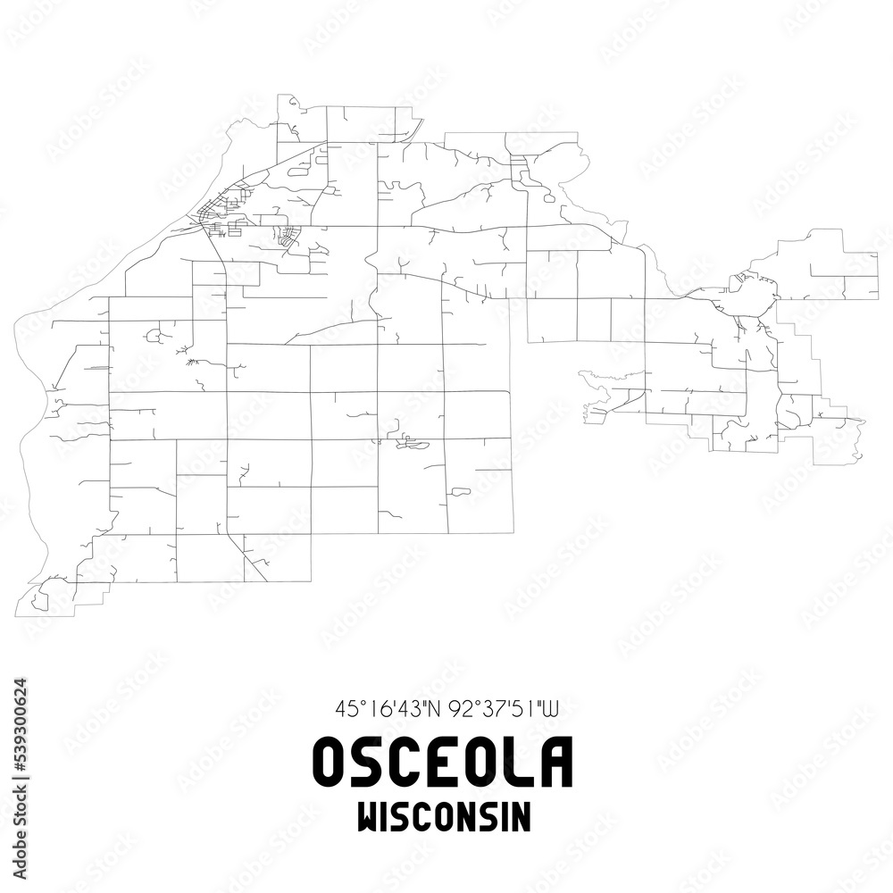 Osceola Wisconsin. US street map with black and white lines.