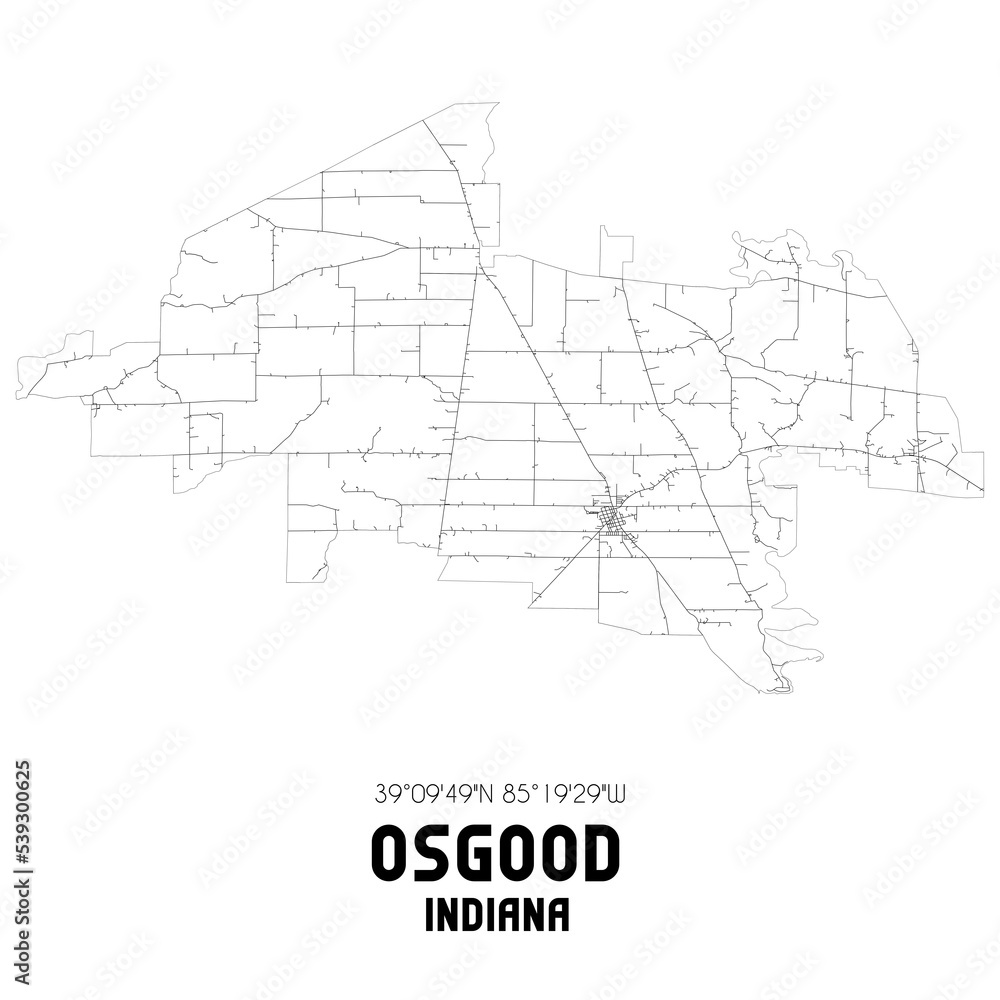 Osgood Indiana. US street map with black and white lines. Stock