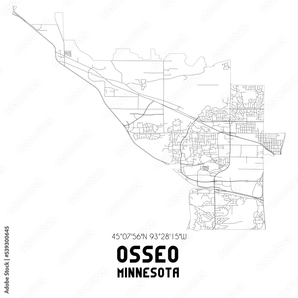 Osseo Minnesota. US street map with black and white lines.
