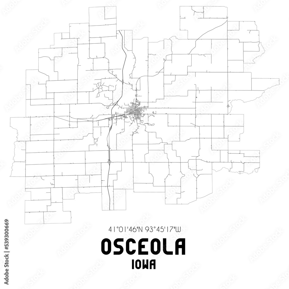 Osceola Iowa. US street map with black and white lines.