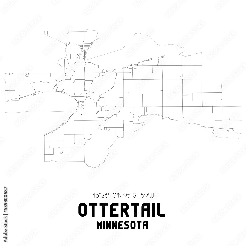 Ottertail Minnesota. US street map with black and white lines. Ottertail Minnesota. US street map with black and white lines.