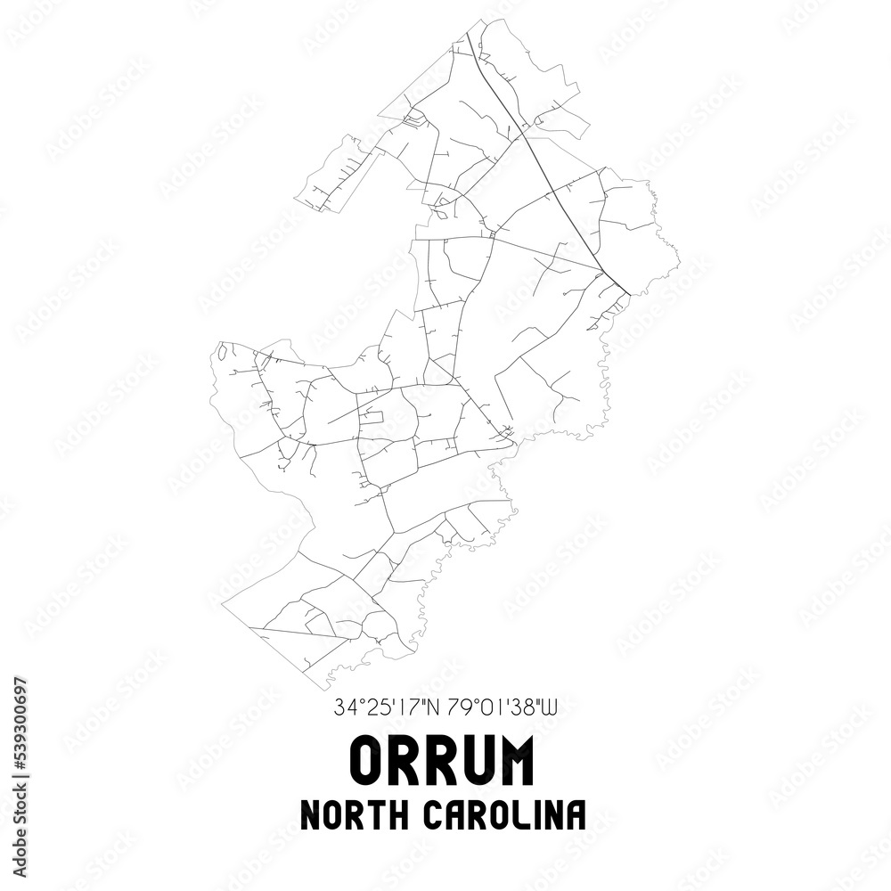 Orrum North Carolina. US street map with black and white lines. Orrum North Carolina. US street map with black and white lines.