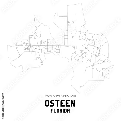 Osteen Florida. US street map with black and white lines.