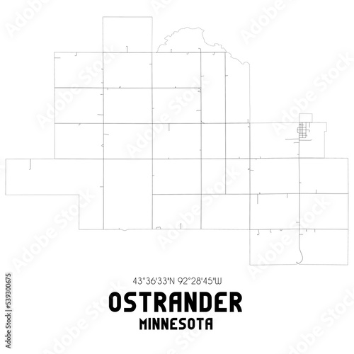 Ostrander Minnesota. US street map with black and white lines.