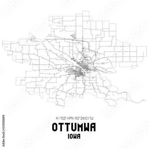 Ottumwa Iowa. US street map with black and white lines.