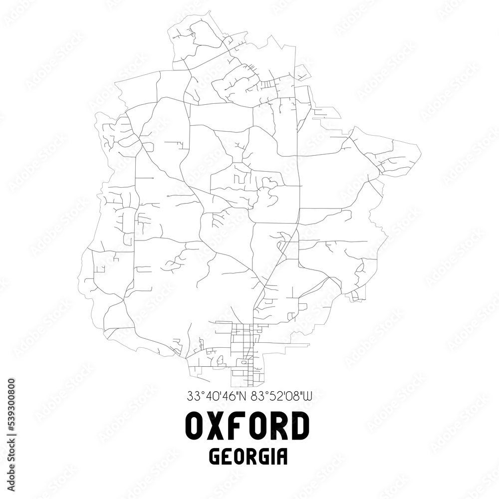 Oxford Georgia. US street map with black and white lines.