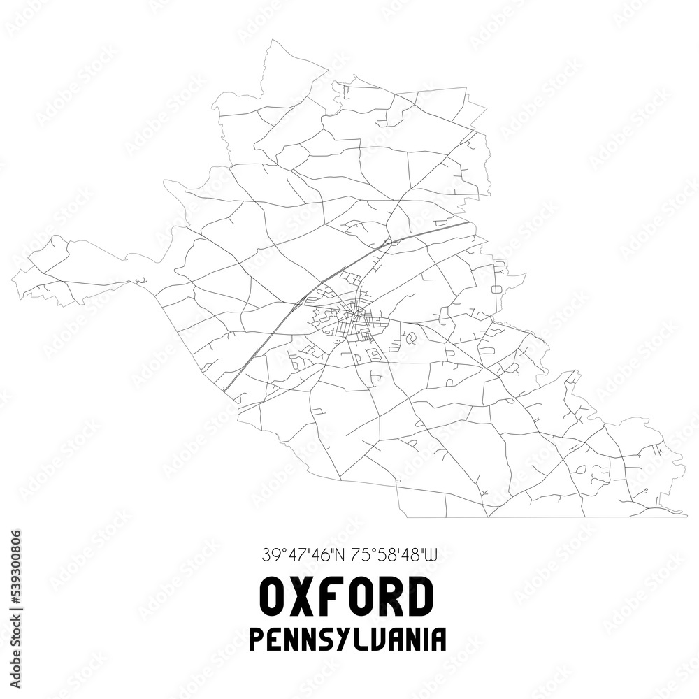 Oxford Pennsylvania. US street map with black and white lines.