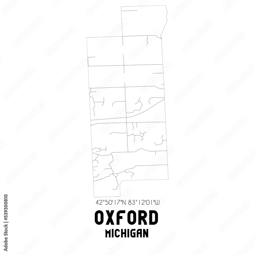 Oxford Michigan. US street map with black and white lines. Stock