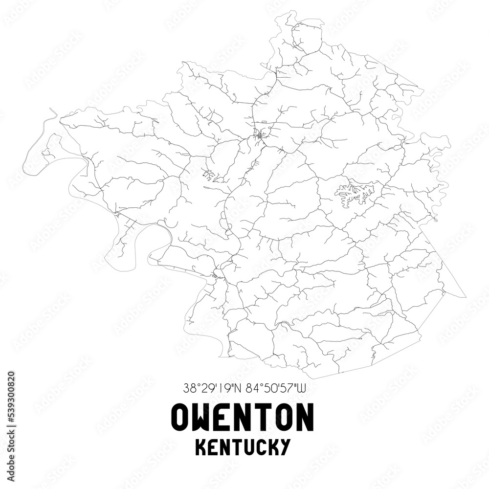 Owenton Kentucky. US street map with black and white lines.