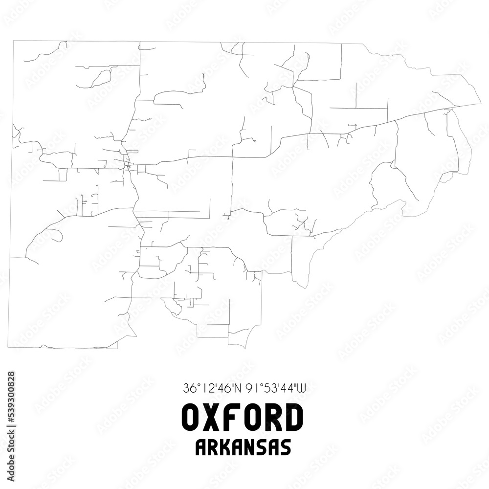 Oxford Arkansas. US street map with black and white lines.