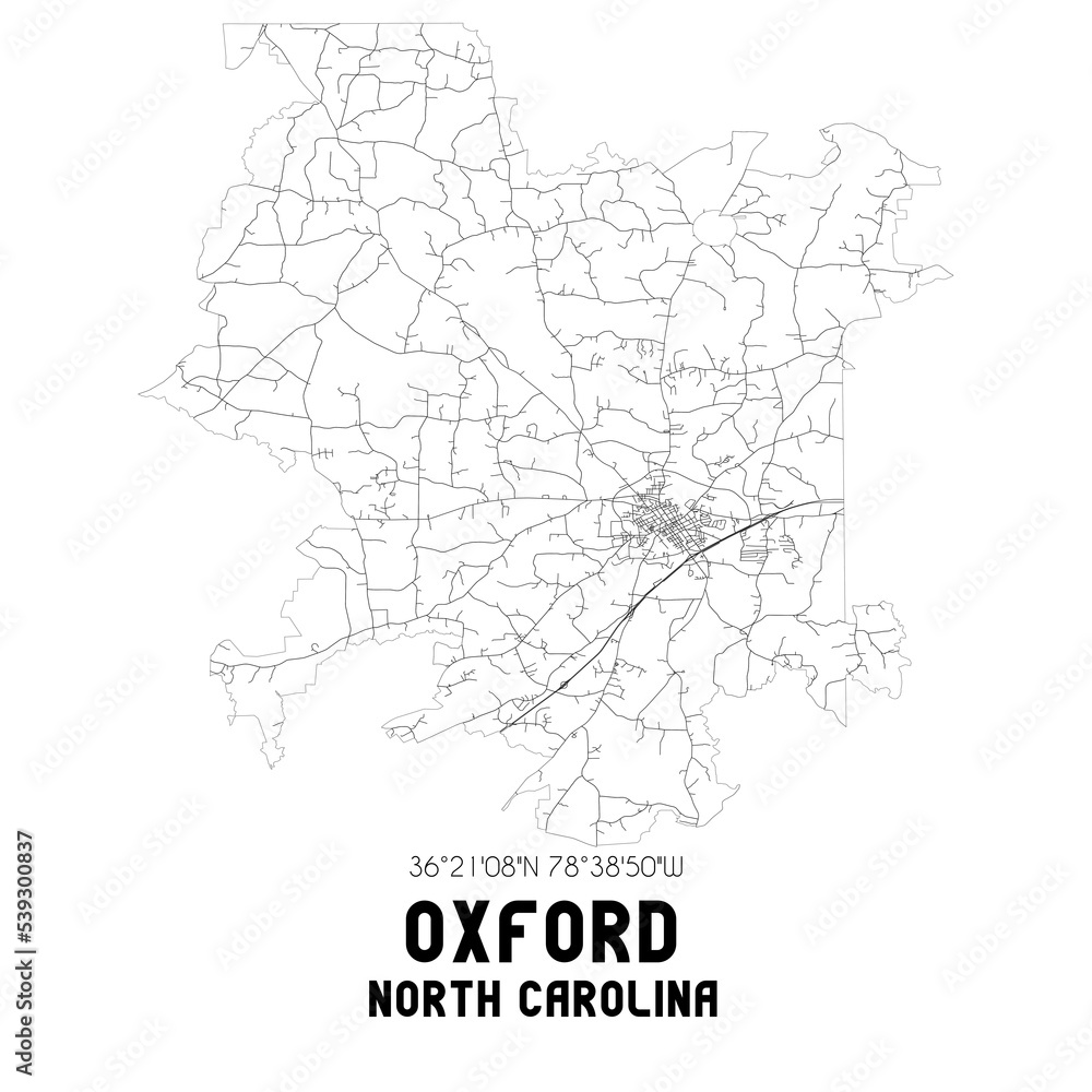 Oxford North Carolina. US street map with black and white lines. Oxford North Carolina. US street map with black and white lines.