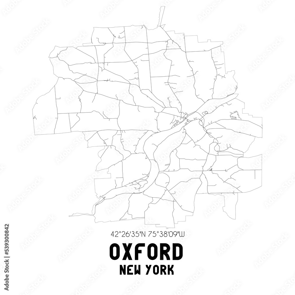 Oxford New York. US street map with black and white lines.