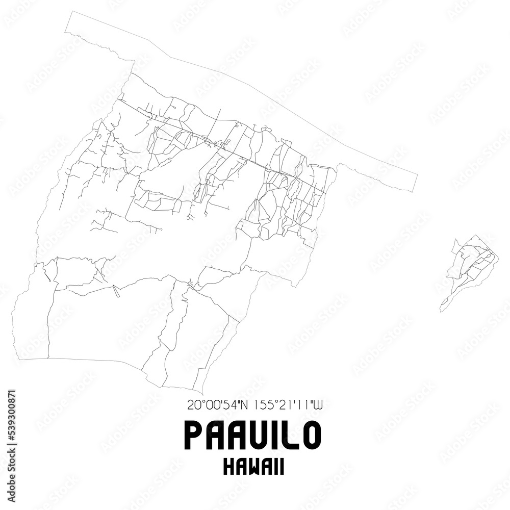 Paauilo Hawaii. US street map with black and white lines.