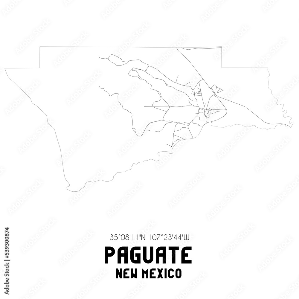 Paguate New Mexico. US street map with black and white lines.