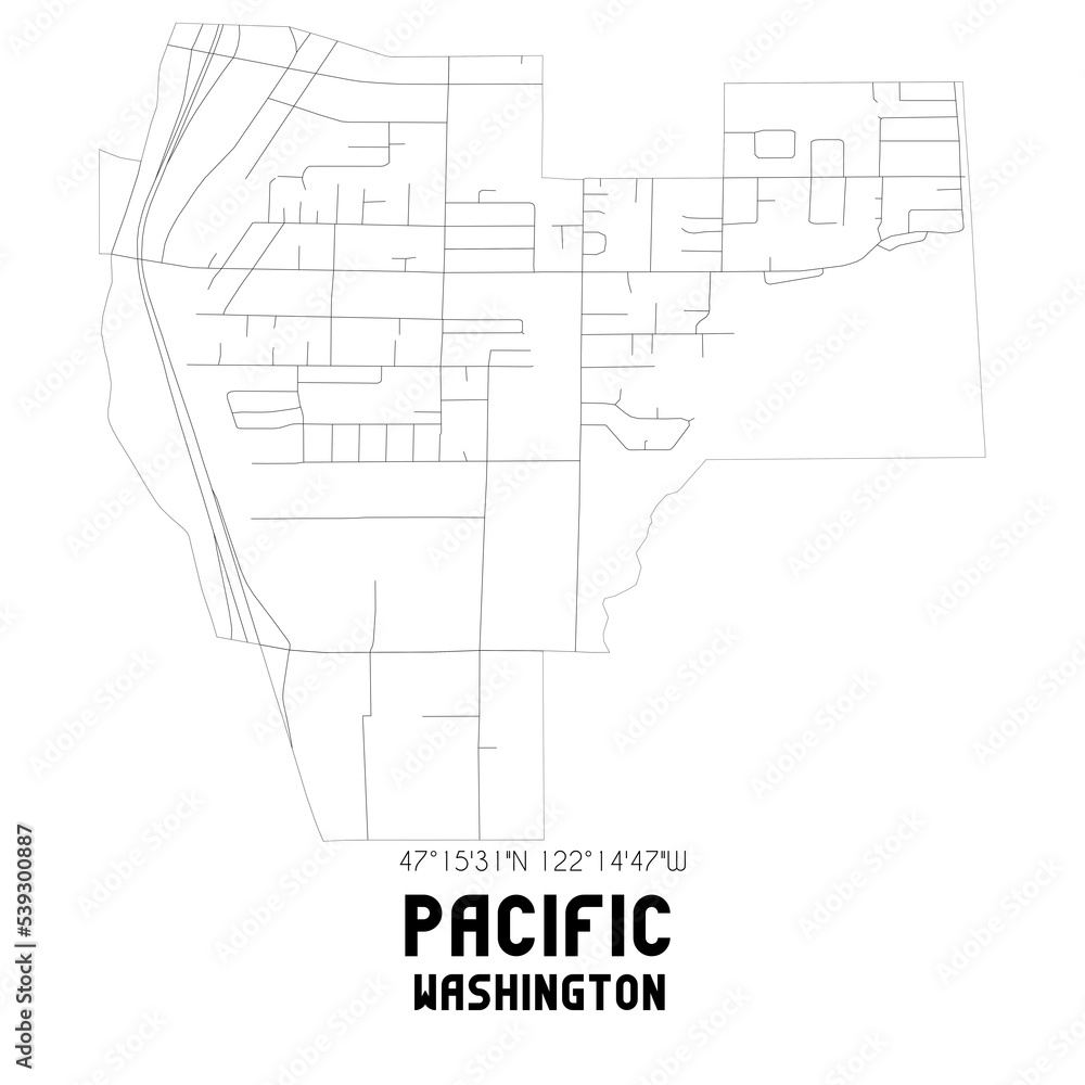 Pacific Washington. US street map with black and white lines. Pacific Washington. US street map with black and white lines.