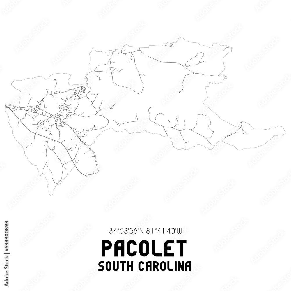 Pacolet South Carolina. US street map with black and white lines. Pacolet South Carolina. US street map with black and white lines.