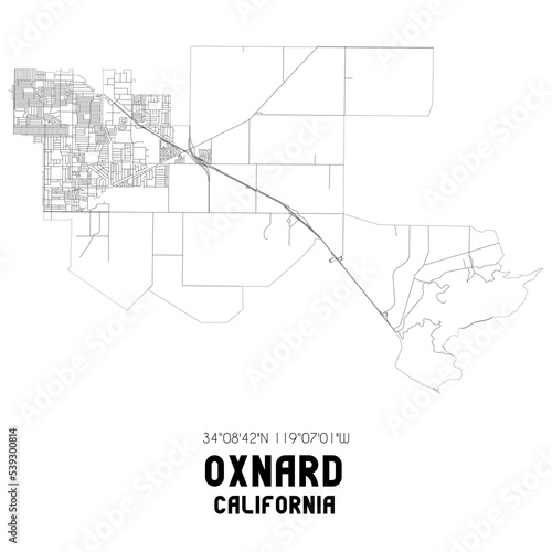 Oxnard California. US street map with black and white lines.