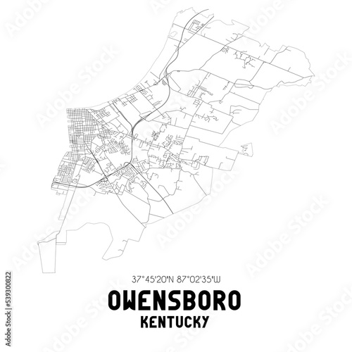 Owensboro Kentucky. US street map with black and white lines.