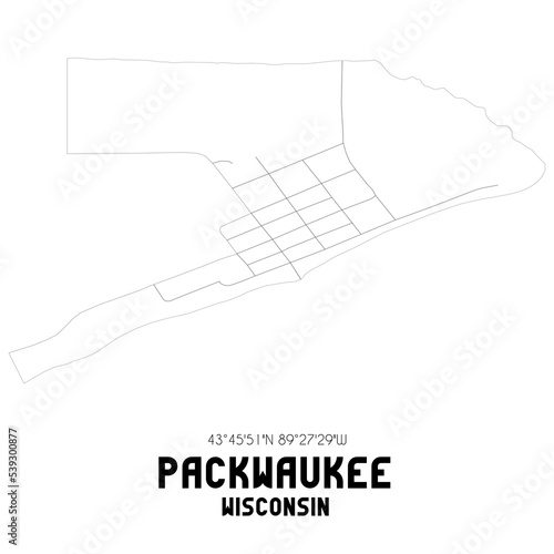 Packwaukee Wisconsin. US street map with black and white lines.