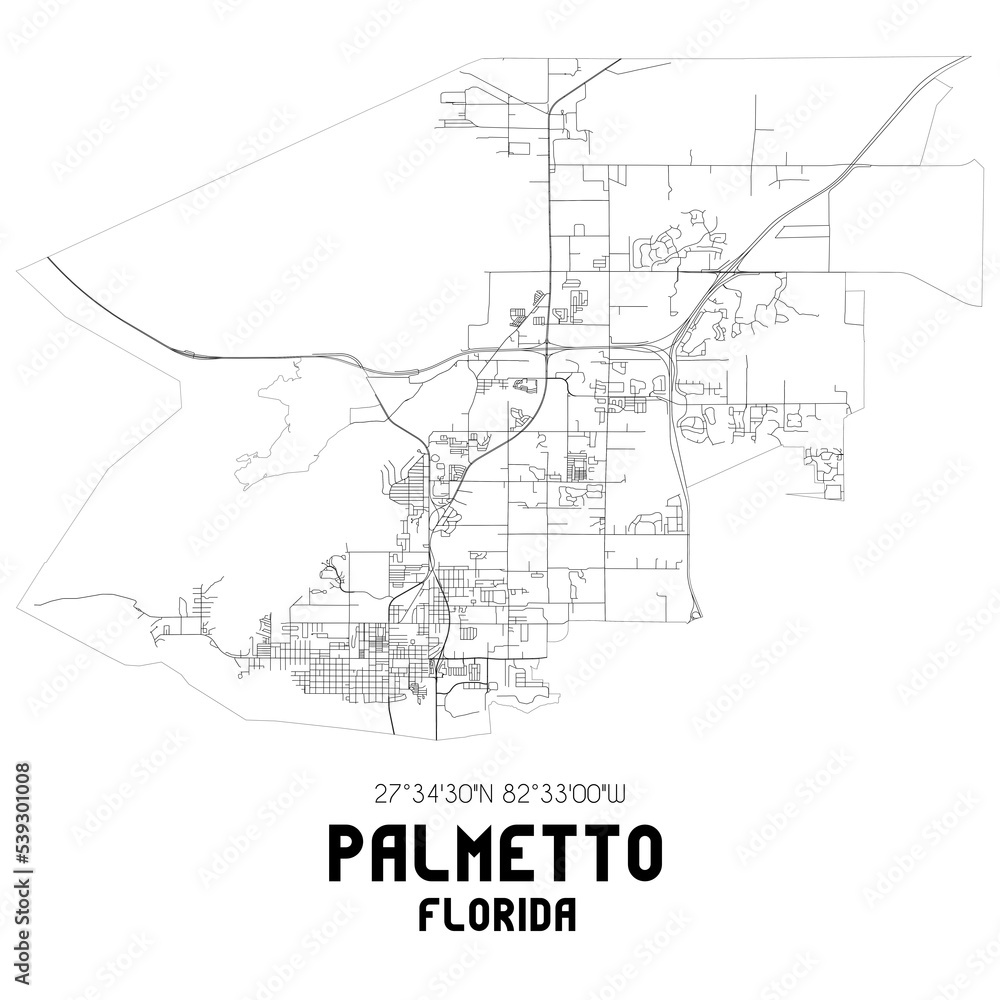 Palmetto Florida. US street map with black and white lines.
