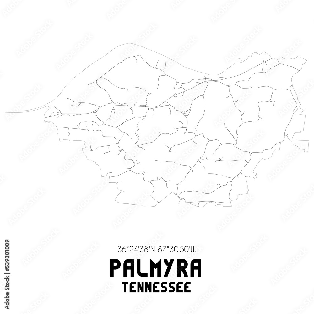 Palmyra Tennessee. US street map with black and white lines.