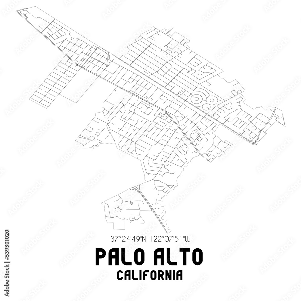 Palo Alto California. US street map with black and white lines.